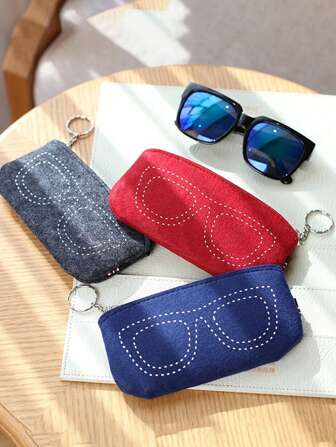 1 件/2 件便携式优雅毛毡眼镜袋，彩色眼睛设计 - 耐用便携式拉链眼镜盒，可爱布艺配件，安全拉链盒 | 优雅包袋，持久收纳旅行必需品旅行配件旅行包度假返校学校用品眼镜盒太阳镜女士