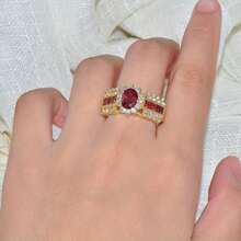 Fashion Ladies Golden Plated Red Gemstone CZ Wedding Ring Size 6-10 - Đỏ - Xem 2