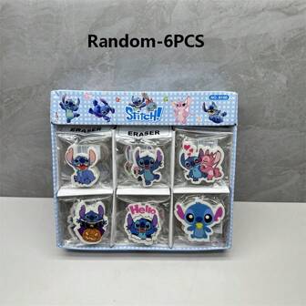 Disney Set Of 6 Stitch Erasers - Cute Character Designs, Easy To Erase For School And Art Supplies, Essential For Back To School (Random 6 Designs), Art Eraser | Playful Design | Effectively Removes Lead Marks