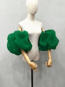 1 件象牙色欧根纱泡泡袖和 2 件弹性新娘腕带短款婚礼配饰圣诞秋季配饰