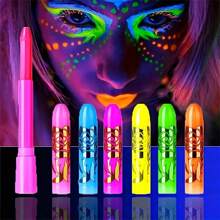 Ensemble de pinceaux pour le visage qui brillent dans le noir - 6 bâtons de maquillage à la lumière noire, stylo fluo, utilisés pour Halloween, Mariglass et masques, couleurs vives, éclat fluorescent, utilisés pour les fêtes et événements, maquillage d'Halloween | Bâtons lumineux vifs | Peintures faciales fluo, vêtements qui brillent dans le noir