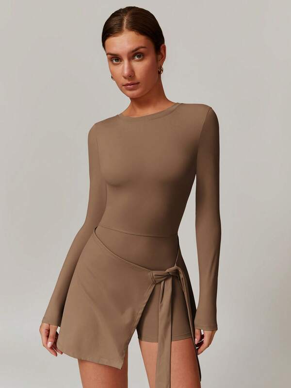 MASKERT Vestido de yoga deportivo, traje de salto de manga larga para mujer, vestido de alta etimología cómodo y amigable con la piel