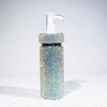1 件可再填充 200 毫升水钻镶嵌乳液分配器泵瓶，奢华闪亮风格，无缝圆柱形，带全水钻图案