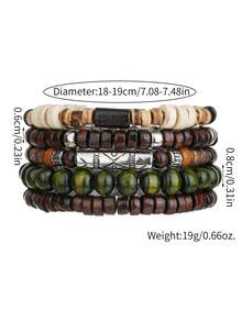 6pcs/Set Natural Coconut Shell & Wooden Bead Bracelet Set, Suitable For Daily Wear, Vacation, Travel Or Gift For Friends