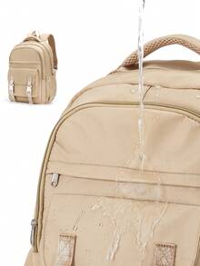 15.6英寸笔记本电脑背包，防水旅行背包，适合青少年和学生，可调节肩带，多口袋设计，通勤背包，户外背包，随机新款或旧款，多种颜色可选 - 卡其色 - 查看 5