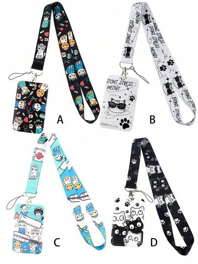 1 件粉色医疗护士药丸猫图案挂绳卡夹，钥匙扣身份证硬壳适用于交通卡、身份证、工作卡、学生卡、博览会卡、活动通行证、学校用品、返校