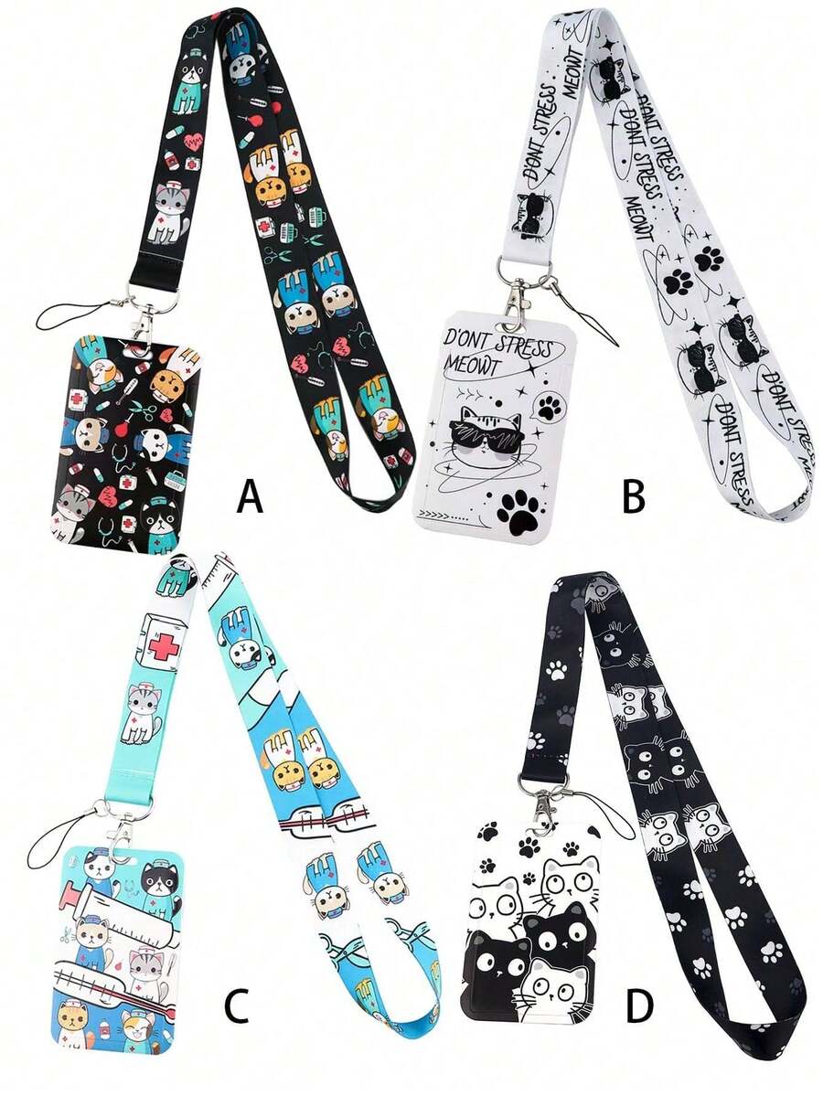 1pc Pink Medical Nurse Pill Cat Pattern Lanyard Card Holder, Keychain ID Badge Hard Case Suitable For Transit Card, ID Card, Work Card, Student Card, Expo Card, Event Pass,For School Supplies,Back To School - Multicolor - View 1