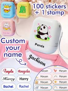 1 sello + 100 pegatinas Sello personalizado con nombre, útiles escolares para ropa personalizada con sello de animal, sello de firma con patrón de dibujos animados, sellos personalizables para regalos de papelería escolar personalizada para estudiantes, regalos de cumpleaños, lindura, multiusos, útiles escolares, reutilizable, bolsa escolar, invitación, niños, niñas, maestro, hijo, suministros de oficina y escolares, decoración navideña, sello de nombre de unicolor - Estilo A - Ver 1