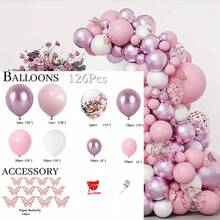 113Pcs Macaron Pink Butterfly Garland Arch Balloons, Wedding Birthday Party Decoration Gold Confetti Latex Balloons Shower Supply - Pink - View 10