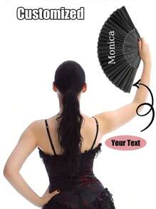Personalized Black Classic Folding Hand Fan, Solid Color Versatile Flat Plastic Ladies Folding Fan Folding Fan Dancing,Hand Fan(For Women) Large Folding Fan Retro Folding Fan Decorative Fan Home Decoration Graduation Fans Fan. Suitable For Daily Use