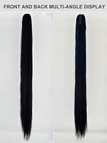 42英吋超長馬尾接髮，新款馬尾造型，女性夾入式髮片，長直髮，逼真馬尾，髮束，多功能髮飾，牢固夾入，快速造型方案，自然髮型，時尚假髮 - 黑色 - 查看 6