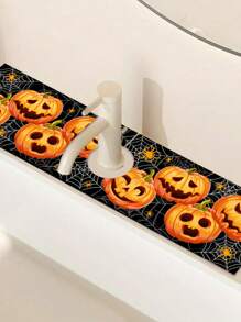 1pc/100pcs Halloween Theme Sink Mat, Funny Pumpkin & Theme Element Draining Mat, Halloween Home Decor, Kitchen Sink Decor. Party Gathering Home Decoration.