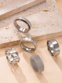 5pcs Fashion Stainless Steel Rings Set, Simple Golden Rotatable Rings, Hip Hop Hollow Out Rings Set - 5pcs - View 24