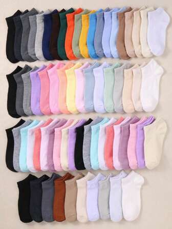 10/20/30 Pairs Of Ladies' Simple Candy-Colored Socks In Spring And Summer, Elastic And Comfortable Solid Color Socks, Comfortable, Soft, Breathable And Versatile. Suitable For Everyday Wear