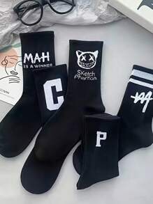 8 pares de calcetines versátiles hasta el tobillo con estampados surtidos de caras de fantasma y letras en negro y blanco