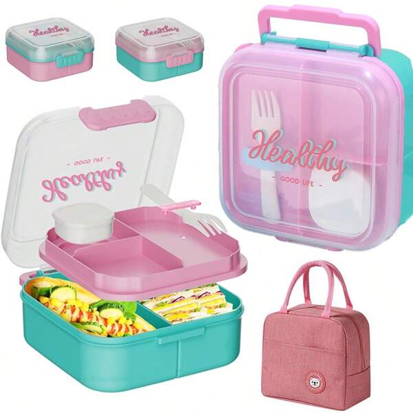 Juego de Bento Box a prueba de fugas, incluye cubiertos, lonchera portátil, bolsa de almuerzo. Contiene vajilla, lonchera reutilizable, cubiertos para exteriores, vajilla para niños, contenedor de alimentos, adecuado para oficina, picnic, escuela, cocina.