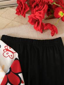 Bộ 2 món/Bộ trang phục áo và quần in họa tiết thời trang & thanh lịch cho bé gái - Đỏ - Xem 6