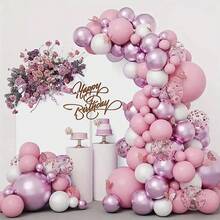 113Pcs Macaron Pink Butterfly Garland Arch Balloons, Wedding Birthday Party Decoration Gold Confetti Latex Balloons Shower Supply - Pink - View 5