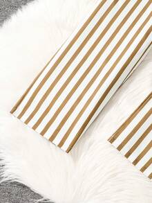 2pcs/Set Girls' Spring/Autumn New Jumpsuit Set, Girls' Brown Lapel Long Sleeve Shirt + Sleeveless Striped Jumpsuit Pants, Teenage Simple Comfortable Skin-Friendly Casual Outfit, Girls' Fashion Resort Entertainment Leisure Childrenswear - 棕色 - 查看 4