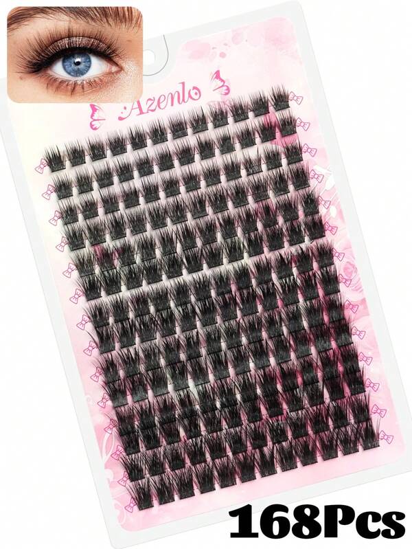 168 Peças Cílios Postiços Naturais, Encaracolados, Grossos, Macios, Leves, Fofos, Curva C, Tamanhos Mistos de 10-16mm, Agrupamento de Cílios Maquiagem. Podem ser feitos em casa para alongar e expandir os cílios