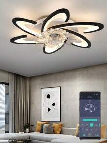 220V White/Black Bedroom Fan Light - 6 Petals, Silent Fan, Eye Protection Light Source, Remote Control Adjustable, Dining Room, Living Room Home Decoration, Adjustable Wind Speed (1-6)