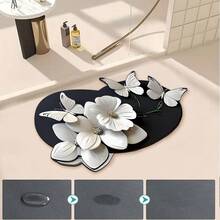 1 件可水洗花卉和蝴蝶装饰地毯/垫 - 防滑、隔热、耐用、吸水、适用于厨房、洗衣房、浴室、入口通道、现代设计、精确印刷、多功能地板保护垫、柔软且易于存放、完美的礼物