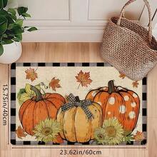 1 pieza Felpudo con estampado de gnomo y girasol para Acción de Gracias, felpudo suave antideslizante y absorbente lavable a máquina para piso de cocina, felpudo acogedor y festivo para entrada, decoración del hogar rectangular de pelo corto para sala de estar, dormitorio, cocina, lavandería, baño