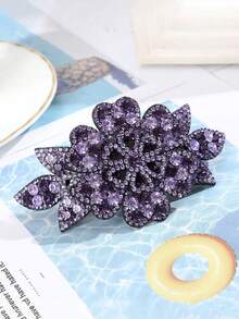 1pc Elegant Rhinestone Flower Spring Hair Clip (Rhinestone Color & Position Random), Flower Hair Accessories, Rave Accessories - Multicolor - View 6