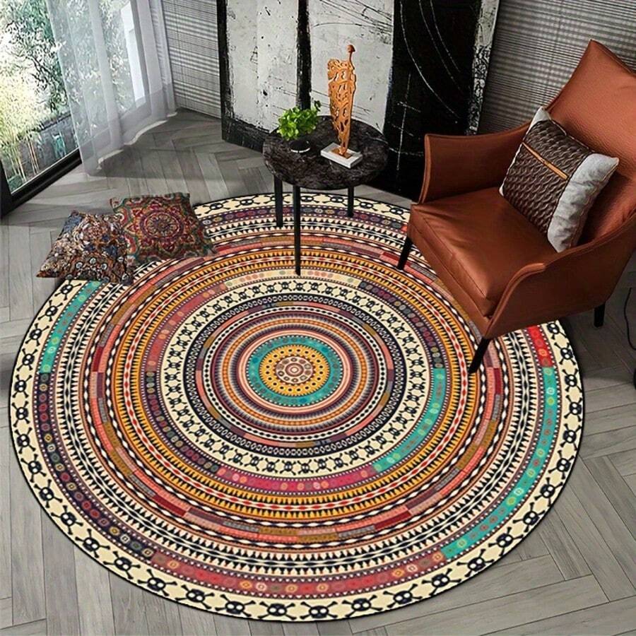 1pc Skull Mandala Halloween Round Area Rug - Non-Slip, Washable ...