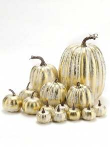 1set Artificial Pumpkins,Gold Plastic Pumpkin,4 Sizes For Halloween Thanksgiving Fall Party Harvest Table Decoration Supply Fake Pumpkin, Thanksgiving,Table Centerpiece Mantle Kitchen Wedding Friends Giving Party Home Decor