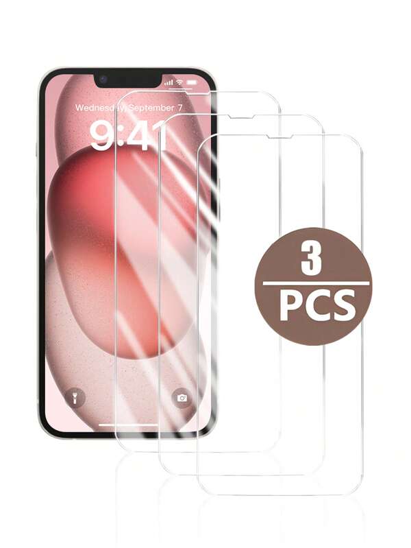 3pcs High-Definition Tempered Glass Screen Protector, Compatible With IPhone13 Series, 9H Hardness, Transparent, Scratch-Resistant, Anti-Fall, Waterproof, Compatible With IPhone11/12/13/14Pro Max/15Pro Max/16/16Pro/16Plus/16Pro Max/16E