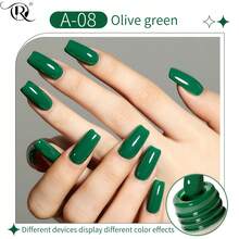 QR 7ML 绿色/蓝色凝胶指甲油 LED/UV 浸泡，高光泽沙龙级纯指甲油，单瓶适合初学者 DIY 新手，全天候，女士美甲套装，持久光泽，耐磨指甲油 - 橄欖綠 - 查看 3