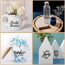 24 件“家庭”主题透明可擦拭转印贴纸，艺术贴纸适用于 DIY 家具、玻璃、陶瓷和木制工艺品模型，适合光滑表面 DIY 贴花，LuxyDay 品牌