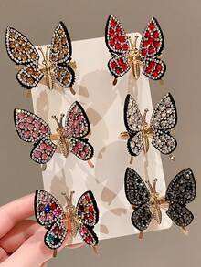 6/1pc/Set Dynamic Rhinestone Butterfly Hair Clip Combination, Sparkling And Eye-Catching, Multi-Color For Matching - Suitable For Women And Girls, Perfect For Parties, Weddings, Or Adding A Touch Of Luxury To Daily Looks. Crystal Refracts Light, Making You Shine 360 Degrees. Elevate Your Style With These Dazzling Accessories - Multicolor - View 1