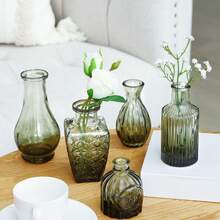 Tomnk 14pcs Small Vase Glass Flower Bottle Bulk, Gradient Green Relief Vase For Central Decoration, Mini Retro Glass Vase For Wedding Home Dining Party Decoration, For Birthday Weeding Party Home Decorations - Green - View 7