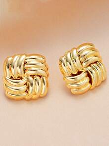 1 对哥特朋克风格夸张方形纹理简约镂空花朵金属耳环，适合女性、时尚派对/节日珠宝、母亲节礼物