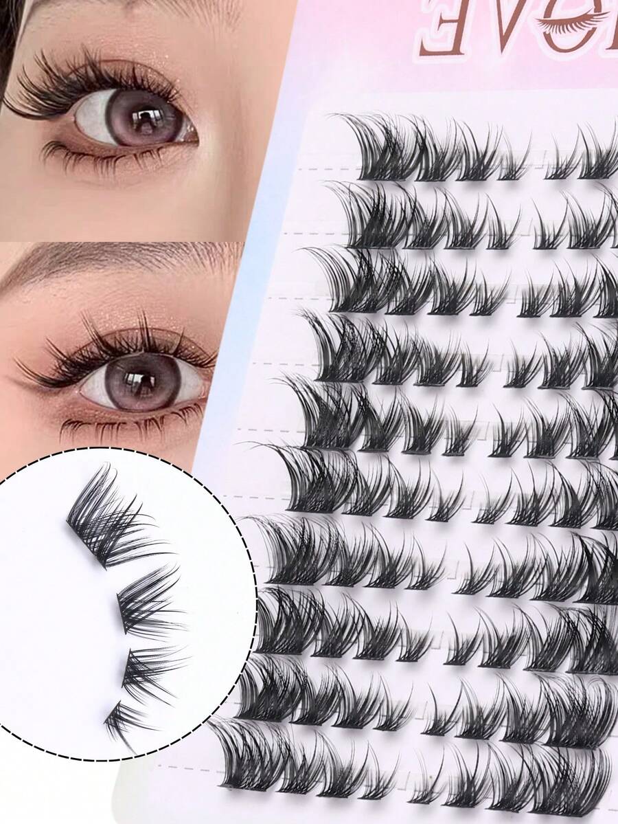 10排曼加纤细分段假睫毛 慵懒自嫁接浓密8-15mm斜飞眼尾假睫毛 轻盈透气单簇自嫁接3D立体浓密卷翘 派对必备DIY新手必备睫毛化妆品