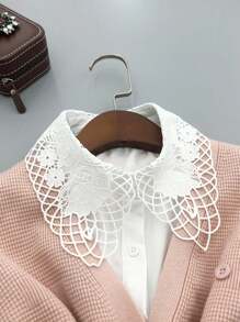 1 件女士刺绣蕾丝领，经典时尚雪纺假领，适合运动衫/运动衫，黑色和白色