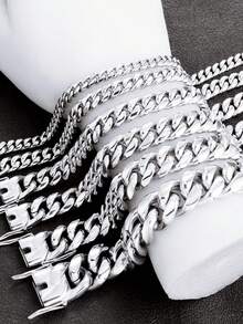 1pc 6mm/8mm/10mm/12mm/11mm/13mm Wide Stainless Steel Shiny Chain 18K Gold Color Hip Hop Style Nightclub Rock Thick Vintage Cuban Link Punk Bracelet, Great Birthday Gift For Men - Gold - View 6