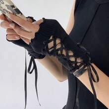 Tie Cuff Fingerless Gloves, Retro Aesthetic Y2K Style, Sexy & Fashionable DIY Sleeve Cuffs, Suitable For Spring/Summer