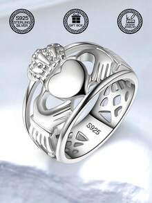 1pc S925 Sterling Silver Ring - Claddagh Celtic Wedding Band, Eternal Love Couple Ring, Loyalty Ring, Perfect For Expressing Love, Valentine's Day, Birthday Gift, Suitable For Daily Wear, Wedding, Party, Comes With Gift Box - Antique Silver - View 7