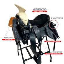 Montura Silla Charra para Caballo de Vaqueta Premium con Asiento Ortopédico-Cantinas-Arsiones Ajustables Equipada Con Carona y Cincho - Negro - Ver 4
