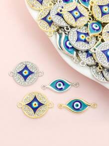 10 件邪恶之眼设计几何连接器饰物，镶嵌闪亮水钻，铜币/土耳其恶魔之眼形滴油合金双吊坠 - 护身符和幸运珠宝手链项链钥匙扣 DIY 配件 - 非常适合手工制作的创意特色工艺项目 - 惡魔之眼 - 查看 2