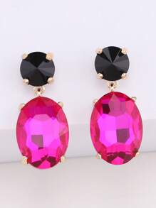 ACEHLN 1 对北美风格锌合金圆形耳钉，配椭圆形玻璃吊坠，钻石装饰女士婚礼/正式耳环 - Style 1 - 查看 24