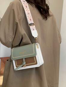 时尚女士手提包，多功能新款斜挎包，休闲风格，撞色设计，小巧方形，宽肩带，适合派对、约会、上学、户外活动等场合，也是一份很棒的礼物。 - 綠色 - 查看 2