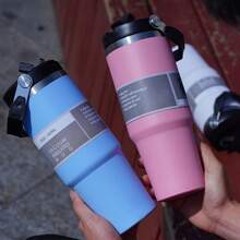 1 件 30 盎司不锈钢玻璃杯，带盖和手柄 - 双层隔热，可保温/保冷咖啡杯，防漏，非常适合户外探险、四季水瓶、圣诞节万圣节返校礼物