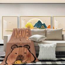 Cobertor de Flanela Personalizado de Capivara - Macio para Todas as Estações, Padrão Fofo de Capivara Marrom e Estrela Amarela, Lavável em Máquina, Presente para Amigos/Família, Decoração de Casa, Design Fofo de Animal, Têxtil Doméstico, Atmosfera Natalina em Casa, Respirável, Macio