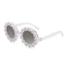 1 Pair Women's Pink Frame Daisy Flower Round Party Glasses, Suitable For Parties, Weddings, Beach Vacations, Fashion Accessory With Glasses Case, Back To School Season - Pink - View 3