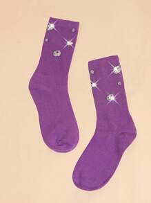1/2/3/4 Pairs Glitter Decorated Ribbed Socks, Cute & Comfortable Mid-Calf Socks, Suitable For Women's Carnival Stockings And Knitwear/Women's Knee-High Socks, Sparkling Small Gift For Christmas, Family Surprise Gift For New Year, Essential For Girlfriend On Valentine's Day