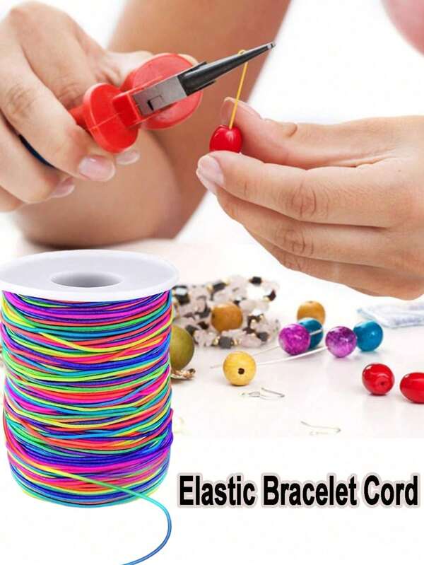 1Roll Rainbow Elastic Beading Cord, 50m Long Stretch Jewelry Cord, Elastic Bracelet Cord, Strong Rainbow Stretch Cord For DIY Jewelry Making, Necklaces, Beading And Crafts